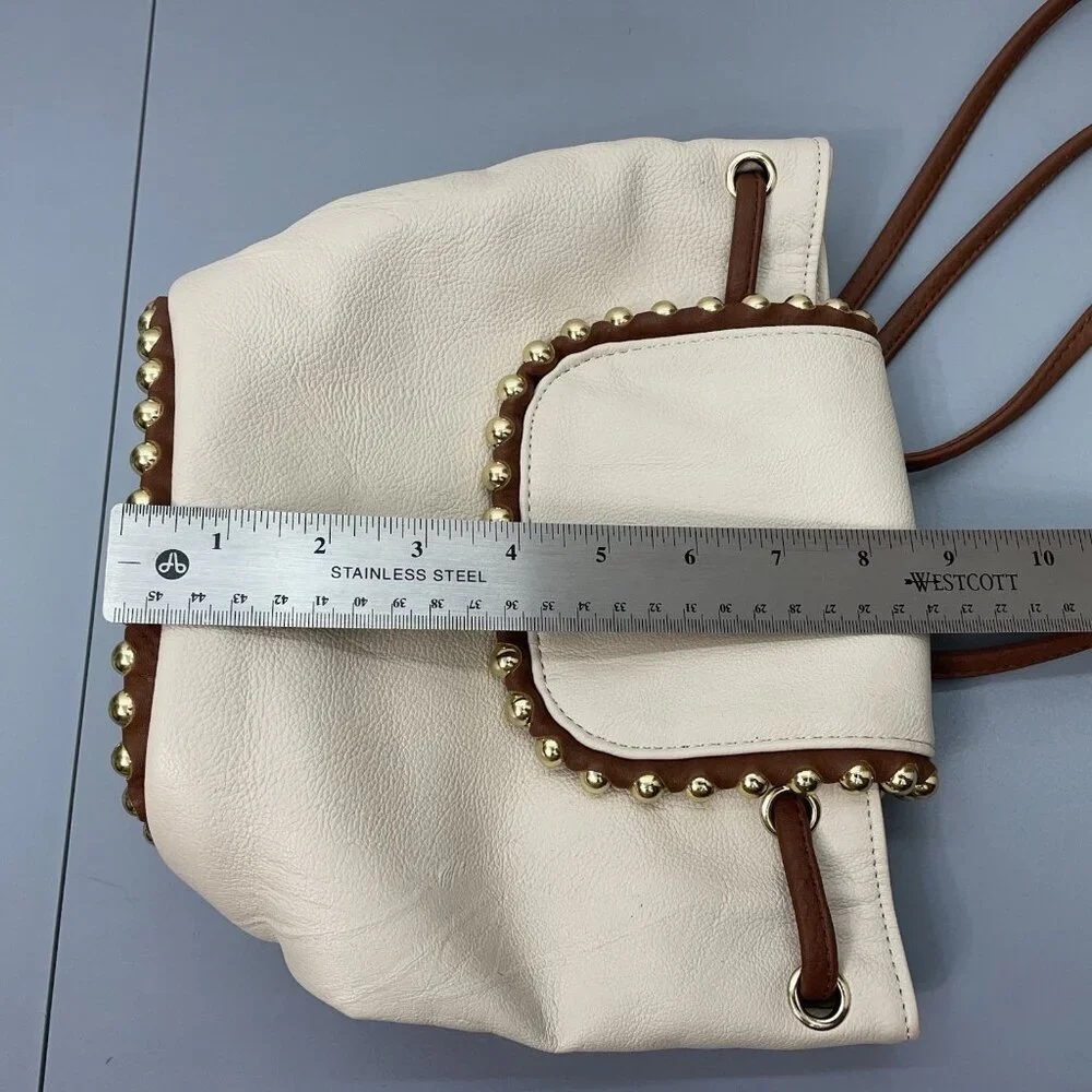 Big Buddha Mini Small Bucket Backpack Shoulder Bag Cinch Studded Cream Beige